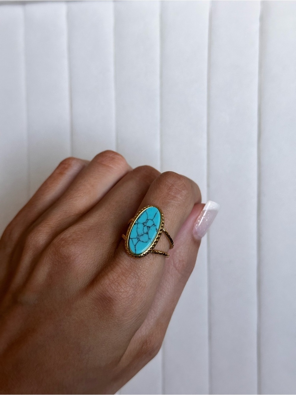 Boho Turquoise Style Gold Plated Ring Adjustable - Picture 8 of 10